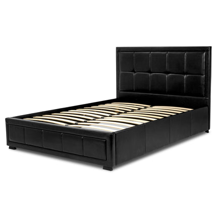 Hollywood Faux Leather Upholstered Ottoman Storage Bed Frame Black-Bargainia.com
