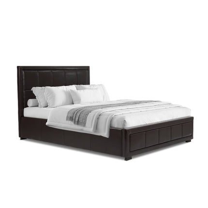 Hollywood Faux Leather Upholstered Ottoman Storage Bed Frame Brown-Bargainia.com
