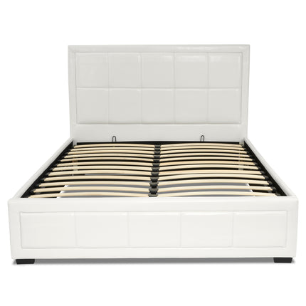 Hollywood Faux Leather Upholstered Ottoman Storage Bed Frame White-Bargainia.com