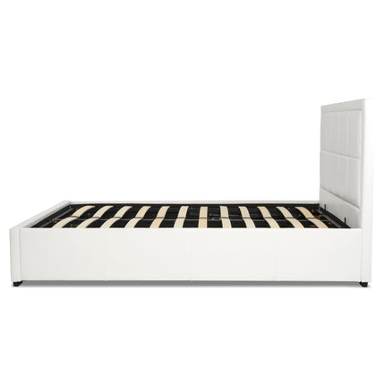 Hollywood Faux Leather Upholstered Ottoman Storage Bed Frame White-Bargainia.com