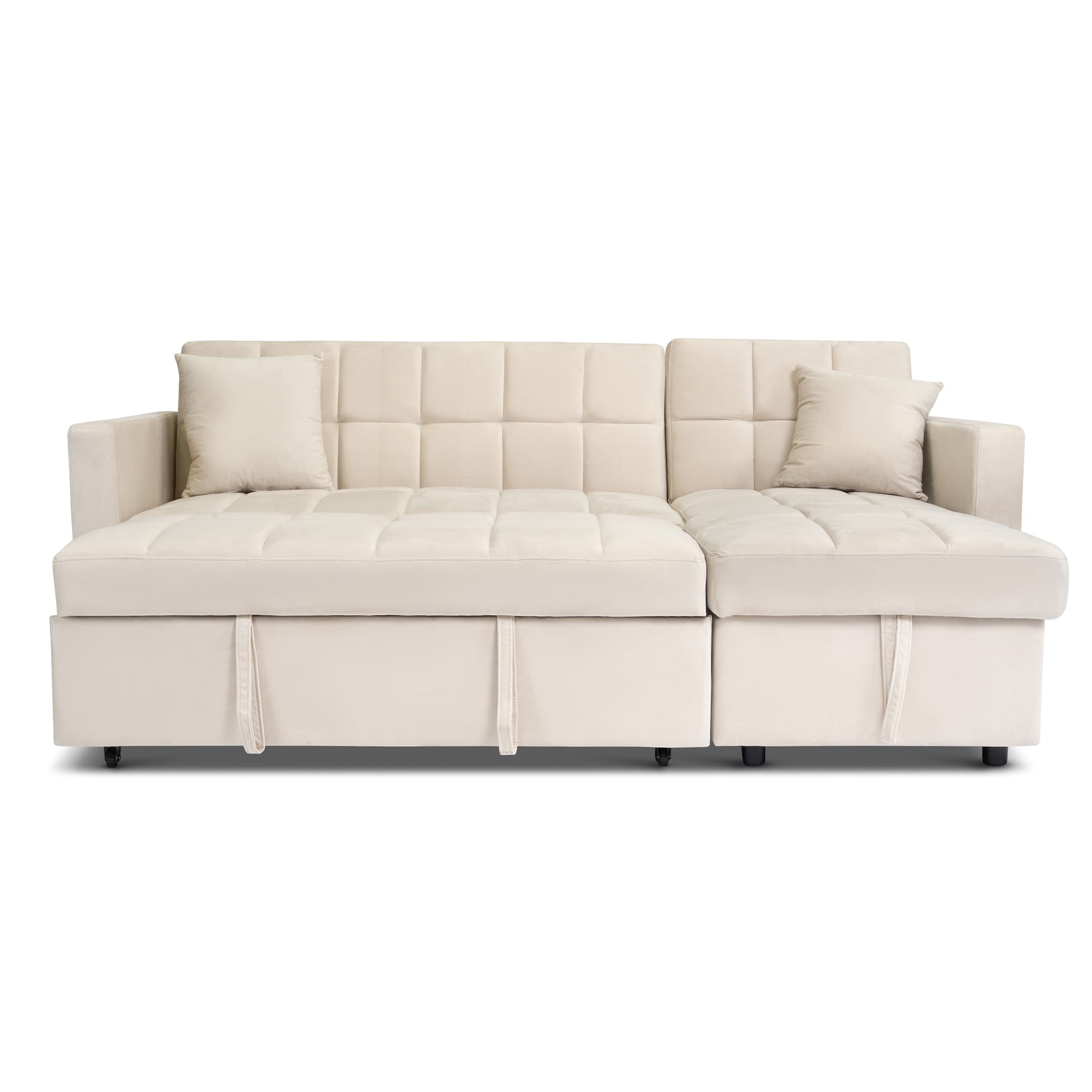 Milo Cream Corner Sofa Bed with Storage - Velvet Sofa Bed & Pull Out Bed