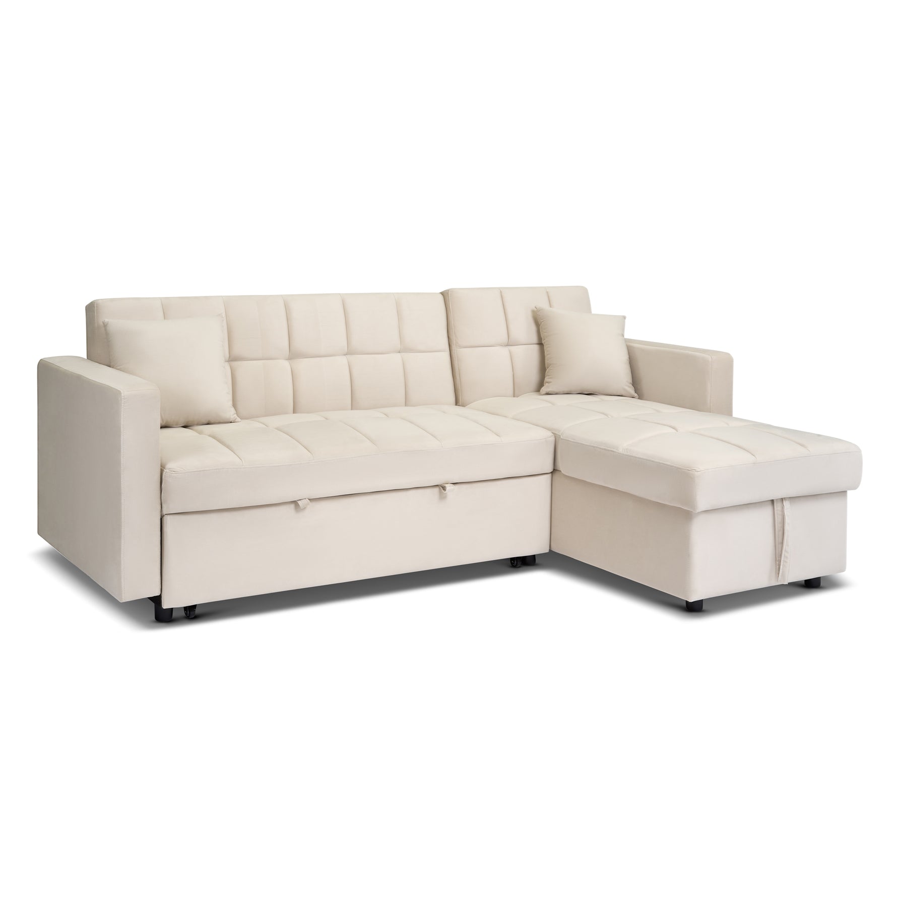 Milo Cream Corner Sofa Bed with Storage - Velvet Sofa Bed & Pull Out Bed