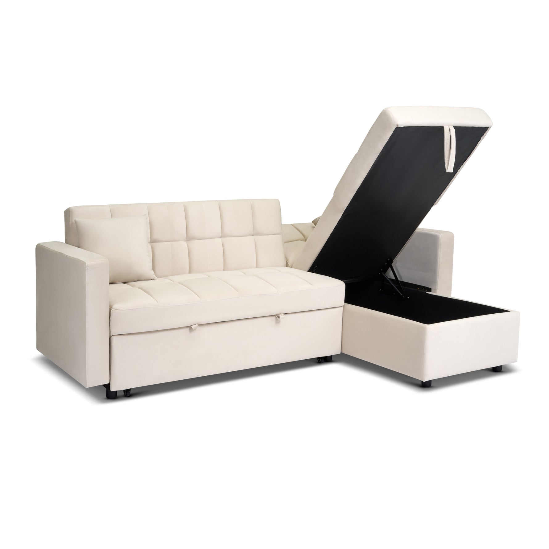 Milo Cream Corner Sofa Bed with Storage - Velvet Sofa Bed & Pull Out Bed