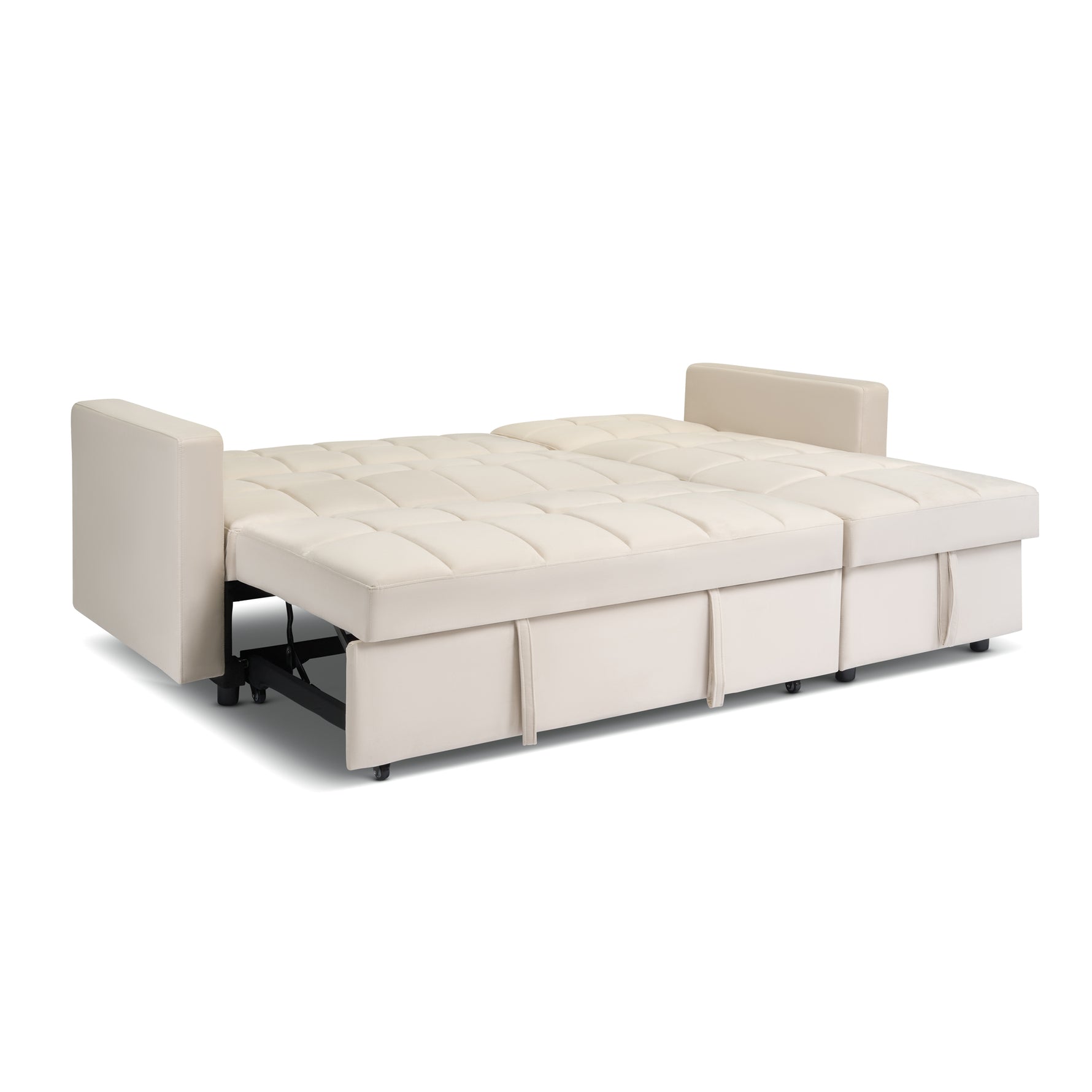 Milo Cream Corner Sofa Bed with Storage - Velvet Sofa Bed & Pull Out Bed