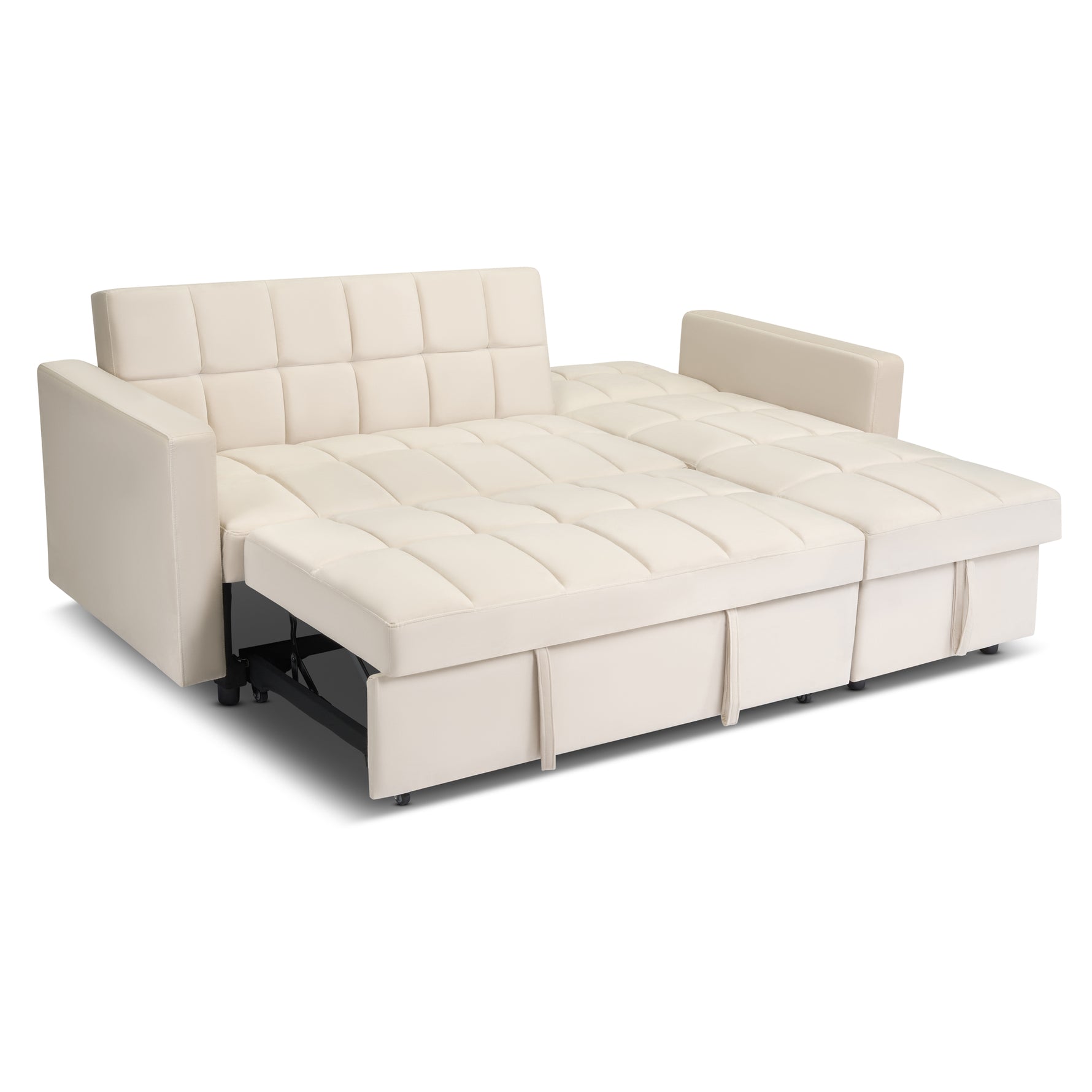 Milo Cream Corner Sofa Bed with Storage - Velvet Sofa Bed & Pull Out Bed