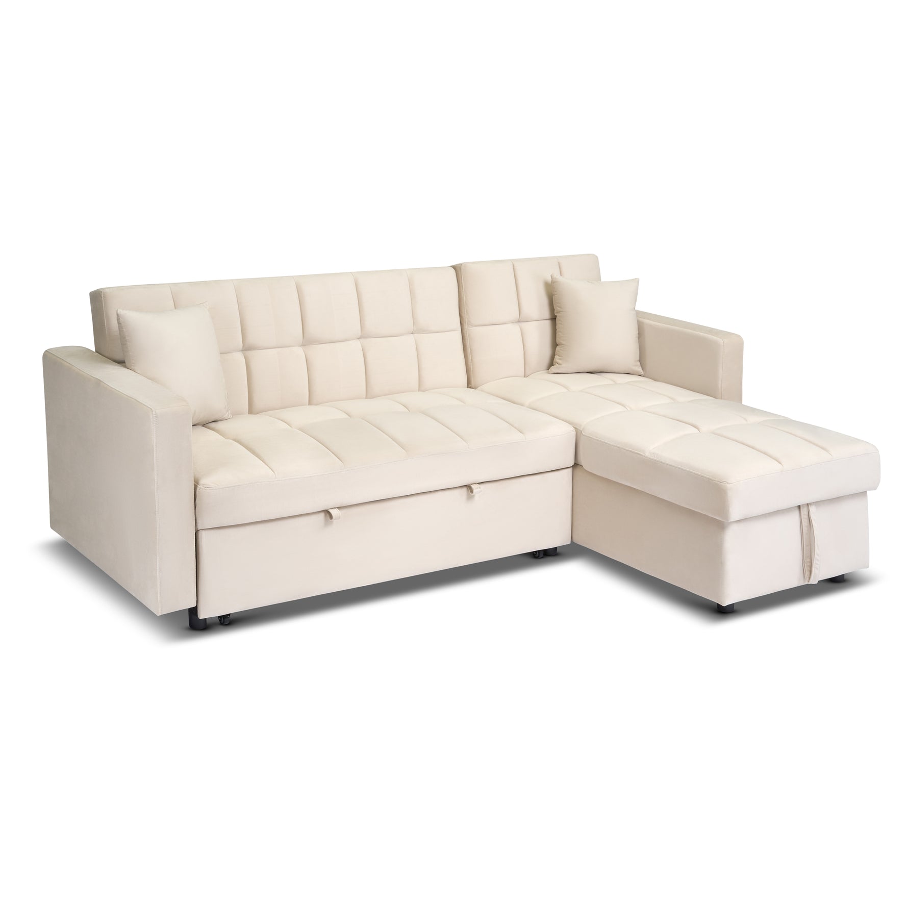 Milo Cream Corner Sofa Bed with Storage - Velvet Sofa Bed & Pull Out Bed
