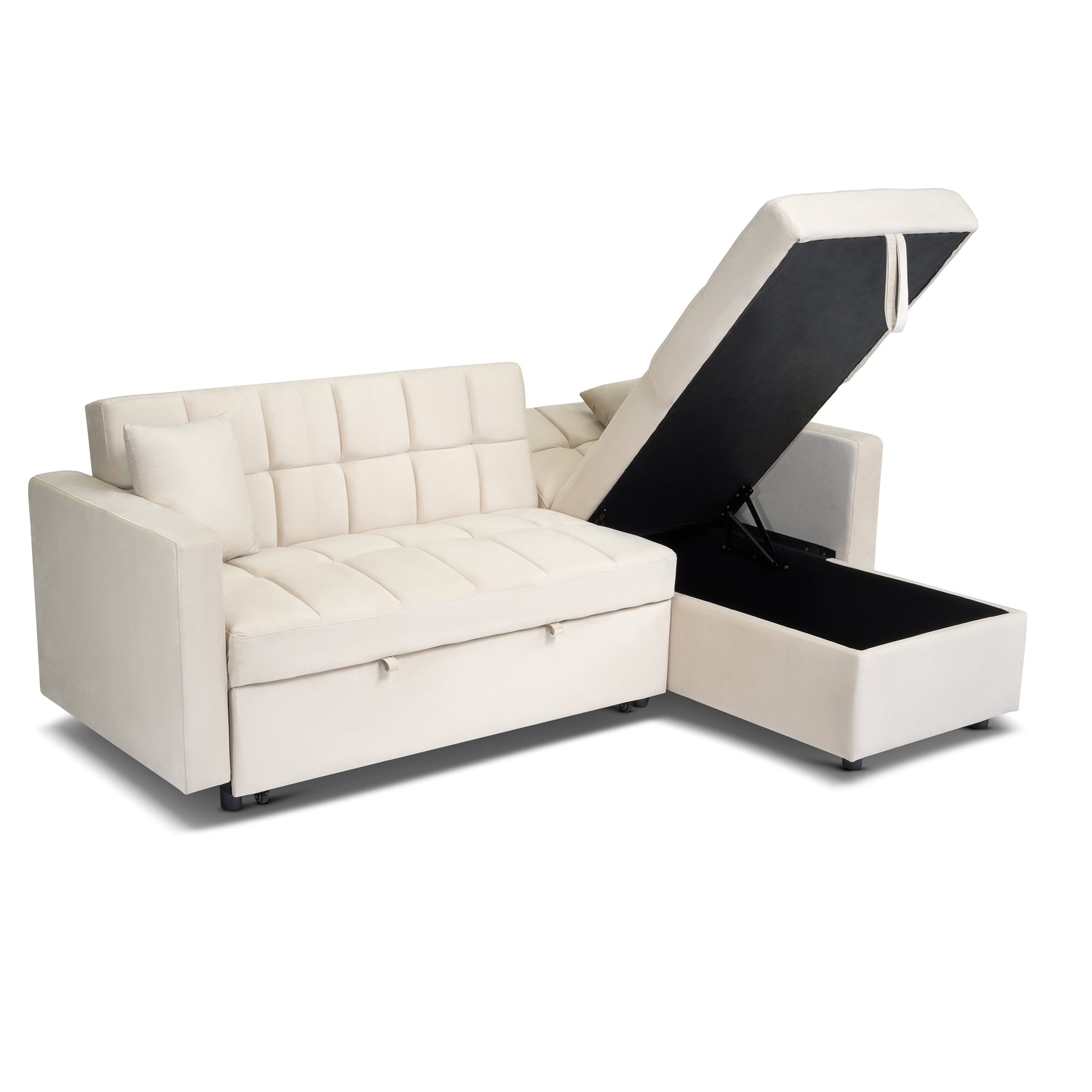 Milo Cream Corner Sofa Bed with Storage - Velvet Sofa Bed & Pull Out Bed