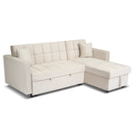Milo Cream Corner Sofa Bed with Storage - Velvet Sofa Bed & Pull Out Bed