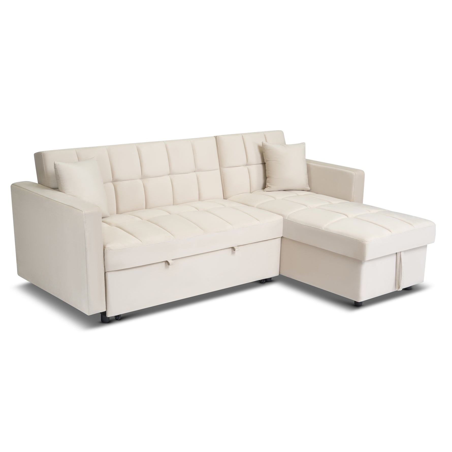 Milo Cream Corner Sofa Bed with Storage - Velvet Sofa Bed & Pull Out Bed