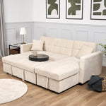 Milo Cream Corner Sofa Bed with Storage - Velvet Sofa Bed & Pull Out Bed