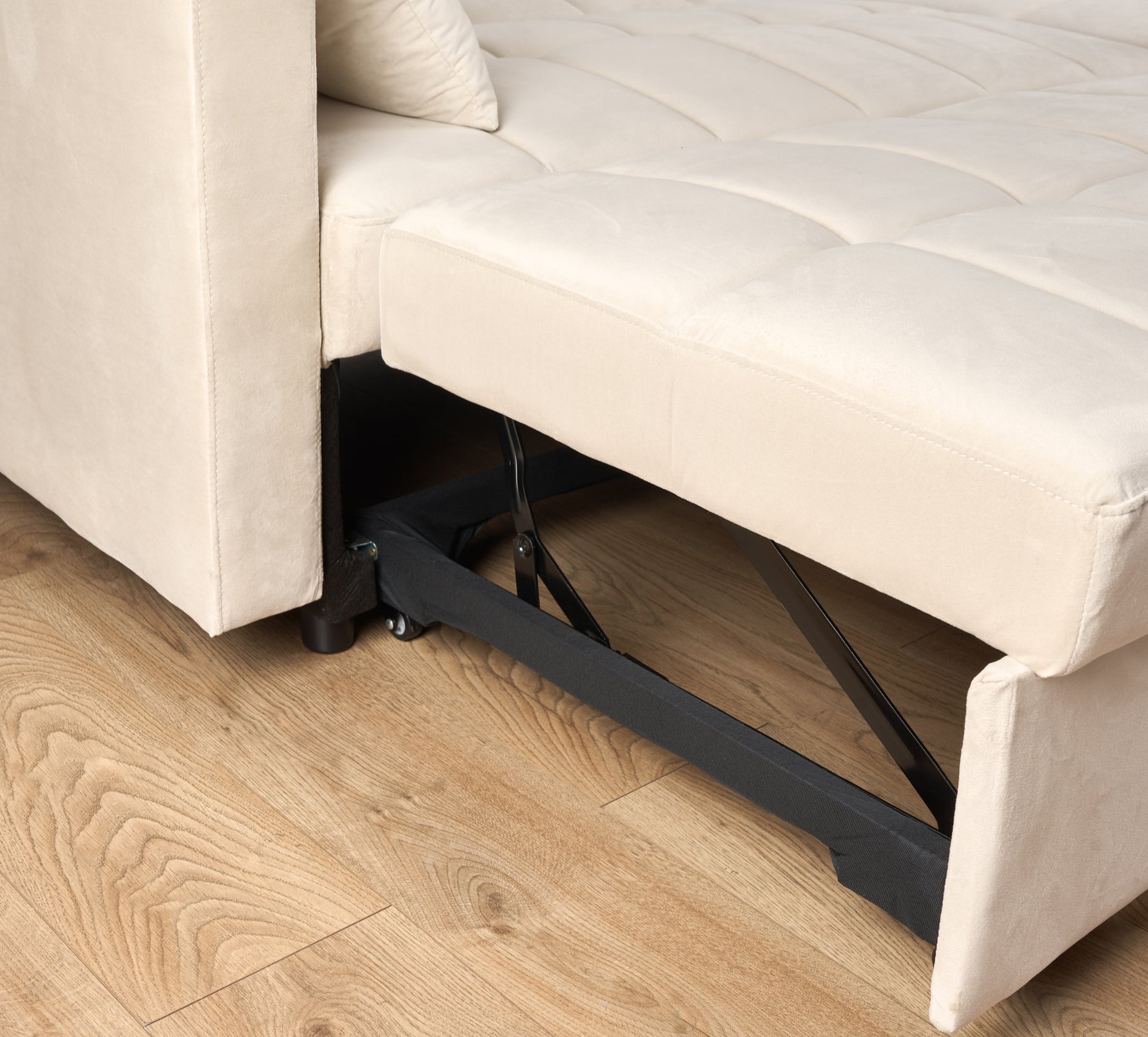 Milo Cream Corner Sofa Bed with Storage - Velvet Sofa Bed & Pull Out Bed