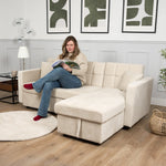Milo Cream Corner Sofa Bed with Storage - Velvet Sofa Bed & Pull Out Bed