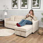 Milo Cream Corner Sofa Bed with Storage - Velvet Sofa Bed & Pull Out Bed