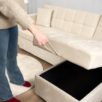 Milo Cream Corner Sofa Bed with Storage - Velvet Sofa Bed & Pull Out Bed