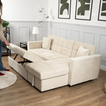 Milo Cream Corner Sofa Bed with Storage - Velvet Sofa Bed & Pull Out Bed