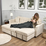 Milo Cream Corner Sofa Bed with Storage - Velvet Sofa Bed & Pull Out Bed