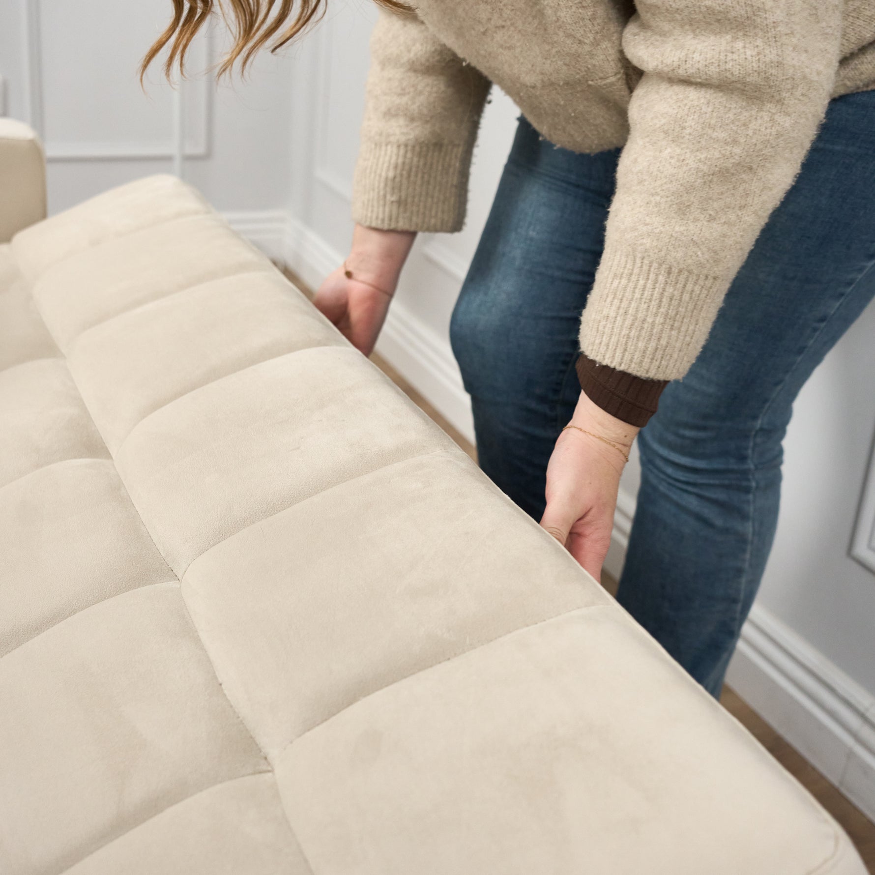 Milo Cream Corner Sofa Bed with Storage - Velvet Sofa Bed & Pull Out Bed