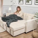 Milo Cream Corner Sofa Bed with Storage - Velvet Sofa Bed & Pull Out Bed