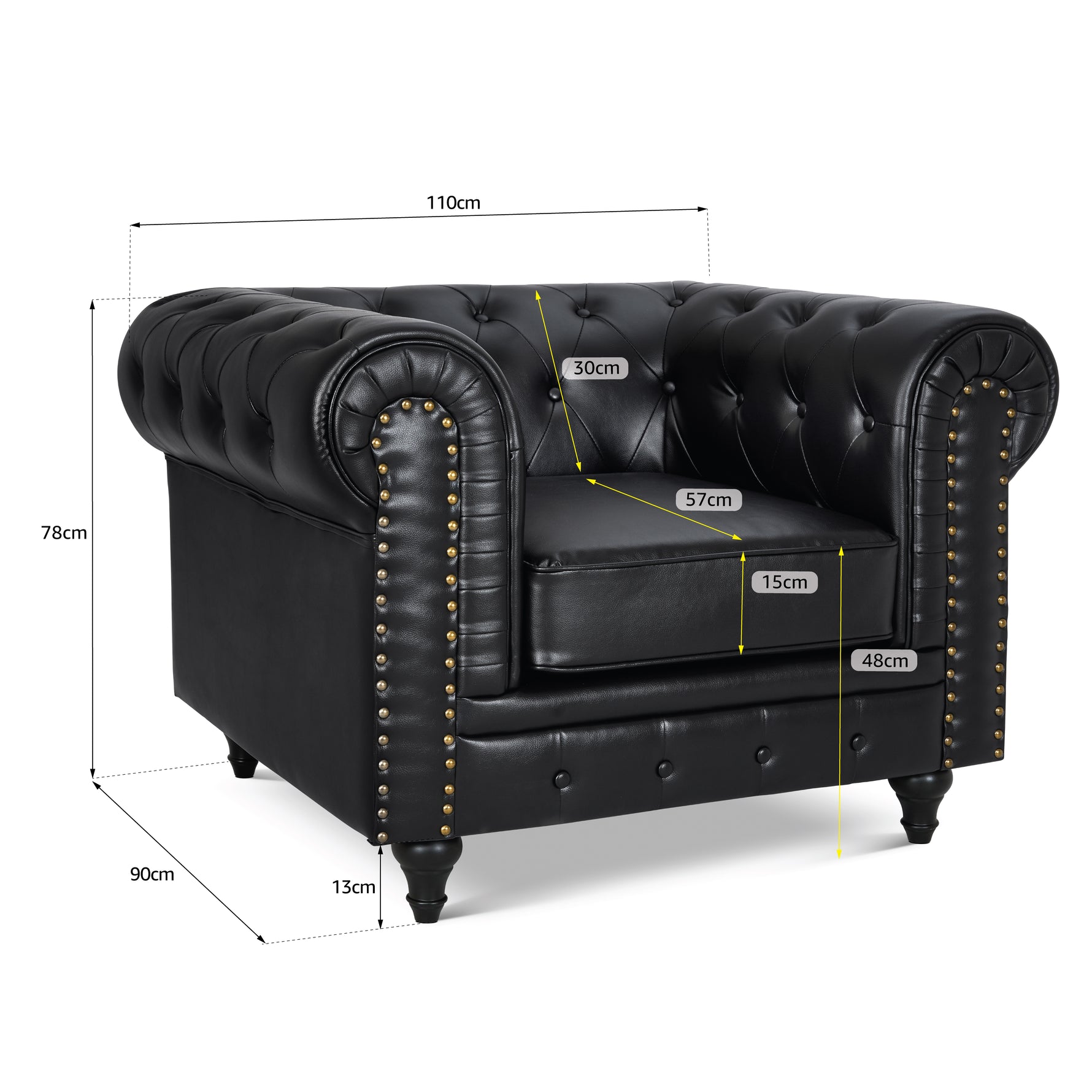 Canapé Chesterfield en similicuir - Noir