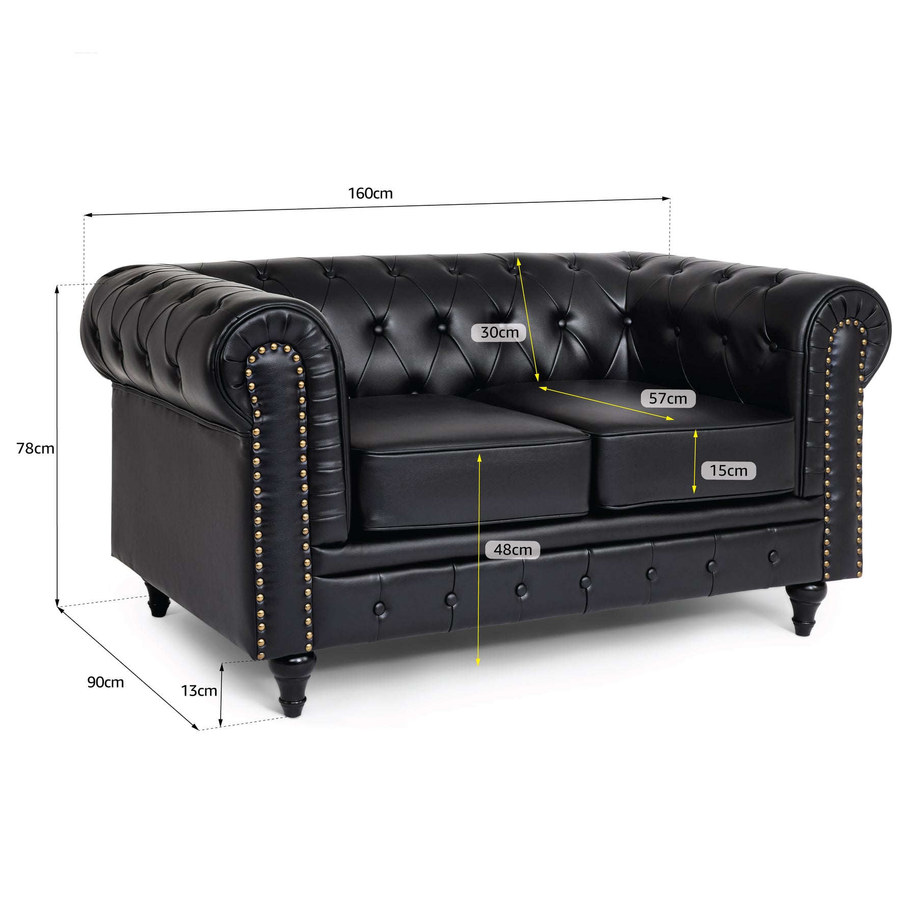 Canapé Chesterfield en similicuir - Noir