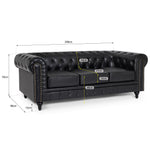 Faux Leather Chesterfield Three Seater Sofa - Black