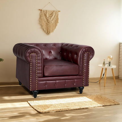 Faux Leather Chesterfield Sofa Suite - Brown-5056536103659-Bargainia.com