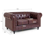 Faux Leather Chesterfield Two Seater Sofa - Brown