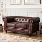 Faux Leather Chesterfield Two Seater Sofa - Brown