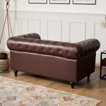 Faux Leather Chesterfield Two Seater Sofa - Brown
