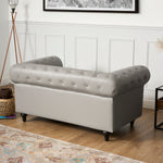 Faux Leather Chesterfield Two Seater Sofa - Light Grey
