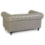 Chesterfield Grey Faux Leather Sofa Set, 2 and 3 Seater Settees with Rolled Arms, Button Backs and Gold Studs