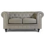 Chesterfield Grey Faux Leather Sofa Set, 2 and 3 Seater Settees with Rolled Arms, Button Backs and Gold Studs