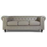 Faux Leather Chesterfield Three Seater Sofa - Light Grey