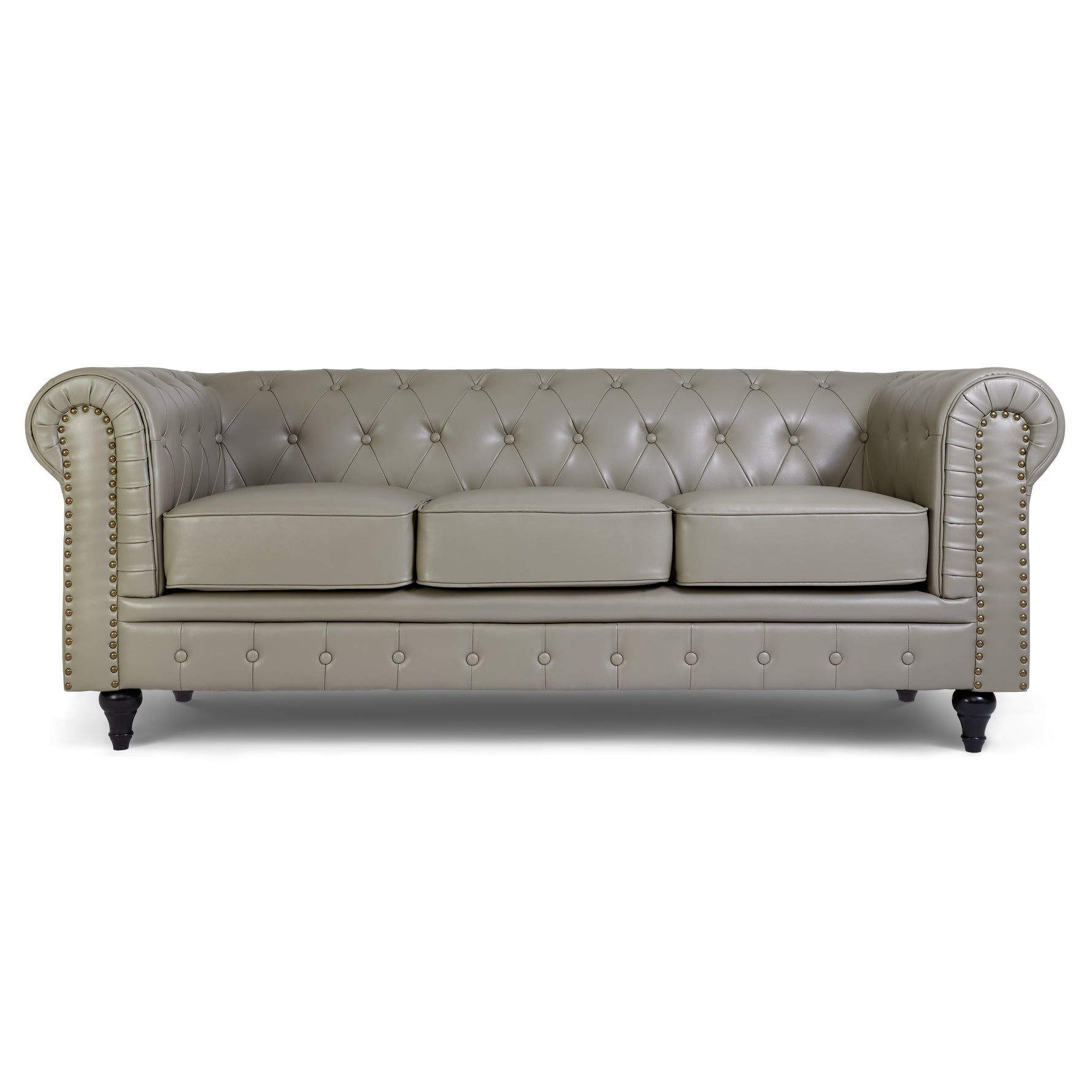 Faux Leather Chesterfield Three Seater Sofa - Light Grey