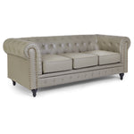 Faux Leather Chesterfield Three Seater Sofa - Light Grey
