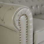 Chesterfield Grey Faux Leather Sofa Set, 2 and 3 Seater Settees with Rolled Arms, Button Backs and Gold Studs