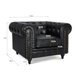 Chesterfield Black Faux Leather Sofa Suite, 3 Piece Set with 3 Seater, 2 Seater and Armchair, Gold Studs