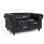 Chesterfield Black Faux Leather Sofa Suite, 3 Piece Set with 3 Seater, 2 Seater and Armchair, Gold Studs