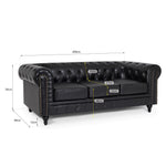 Chesterfield Black Faux Leather Sofa Suite, 3 Piece Set with 3 Seater, 2 Seater and Armchair, Gold Studs