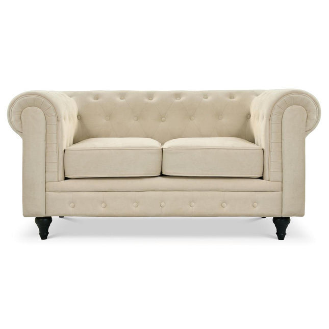 Velvet Chesterfield Sofa Suite - Cream-Bargainia.com