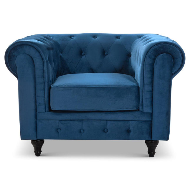 Chesterfield Sofa Suite - Navy Blue Velvet Furniture Bargainia 1 Seater Arm chair