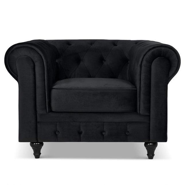 Velvet Chesterfield Sofa Suite - Black-Bargainia.com