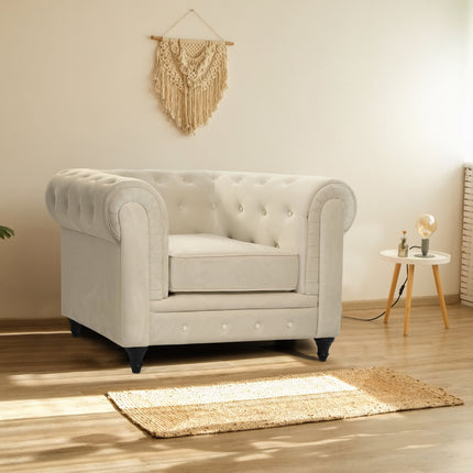 Velvet Chesterfield Sofa Suite - Cream