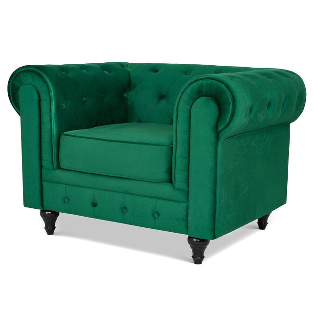 Velvet Chesterfield Sofa Suite - Jade Green-Bargainia.com