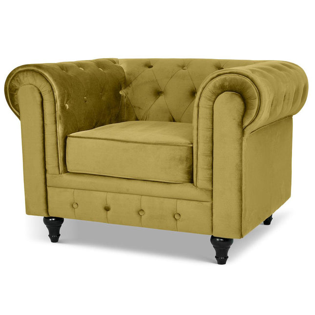 Velvet Chesterfield Sofa Suite - Olive Green-Bargainia.com