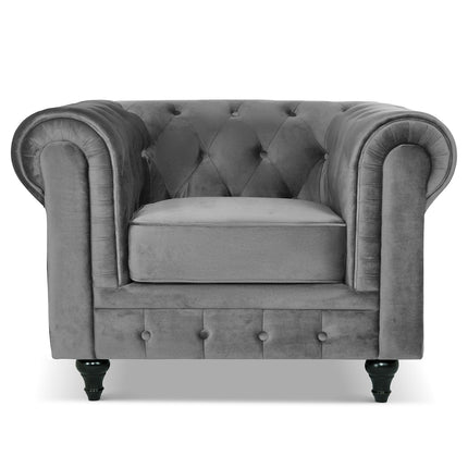Velvet Chesterfield Sofa Suite - Grey-Bargainia.com