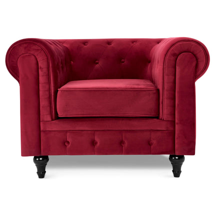 Velvet Chesterfield Sofa Suite - Wine Red-Bargainia.com