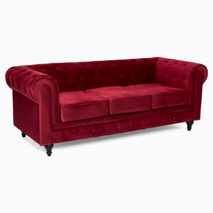Velvet Chesterfield Sofa Suite - Wine Red-Bargainia.com