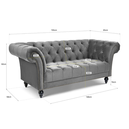 Cambridge Chesterfield Sofa Suite - Velvet Grey