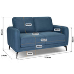 Brixton Blue 2 Seater Sofa - Modern Fabric Sofa with Steel Legs